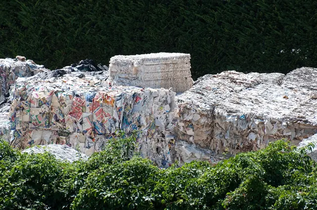 Paper bales stored outdoors